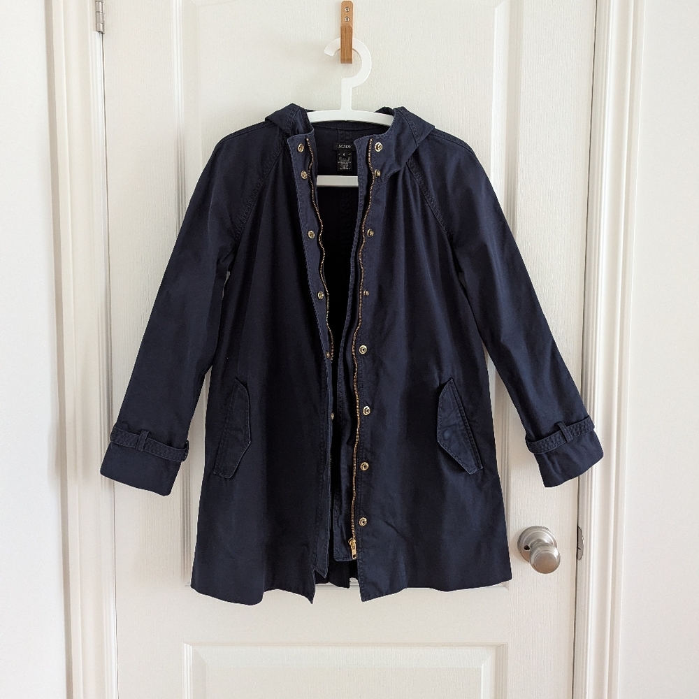 3 for $15🍒J. Crew Women's Cotton Navy Hooded Jacket (Size 6)